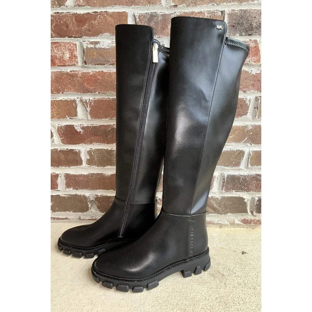 NEW/NO BOX Michael Kors Ridley Riding Boots Black, Size 8M Lug Sole - Picture 2 of 8